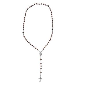 Handmade Silver and Rosewood Beaded Cross Necklace